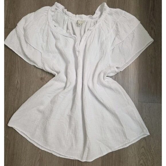 Joie 3X White Crinkle Gauze Boho Flutter Sleeve Peasant Top Blouse Plus Size - Picture 2 of 11